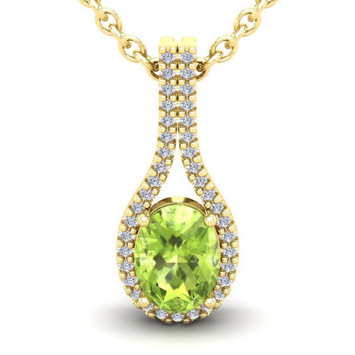 1.5 Carat Oval Shape Peridot & Halo Diamond Necklace in 14K Yellow Gold (2.2 g), 18 Inches,  by SuperJeweler