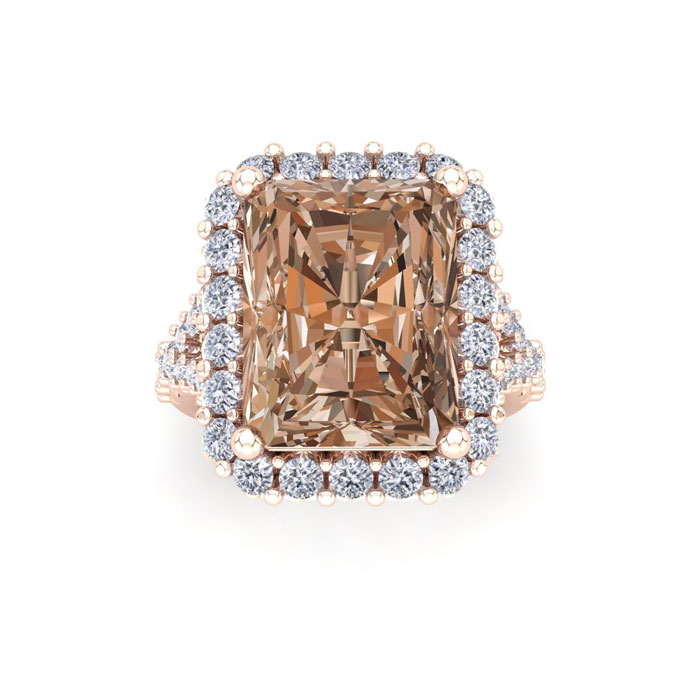 13 Carat Radiant Cut Fancy Brown Halo Diamond Engagement Ring in 18K Rose Gold (16 g) by SuperJeweler