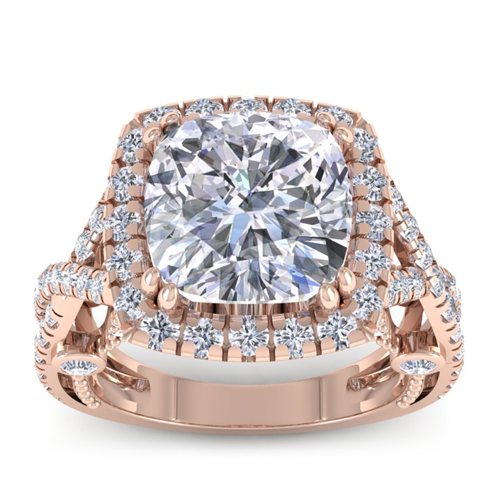9 Carat Cushion Cut Halo Diamond Engagement Ring in 18K Rose Gold (8 g) (D, SI1) by SuperJeweler