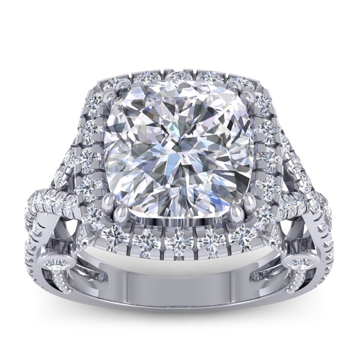 9 Carat Cushion Cut Halo Diamond Engagement Ring in 18K White Gold (8 g), D  ColorColor, SI1 Clarity by SuperJeweler
