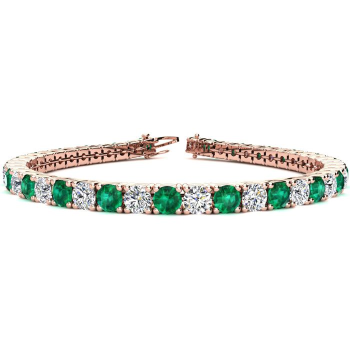 6.5 Inch 9 2/3 Carat Emerald Cut & Diamond Tennis Bracelet in 14K Rose Gold (11.1 g),  by SuperJeweler