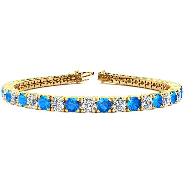 7.5 Inch 11 Carat Blue Topaz & Diamond Tennis Bracelet in 14K Yellow Gold (12.9 g),  by SuperJeweler