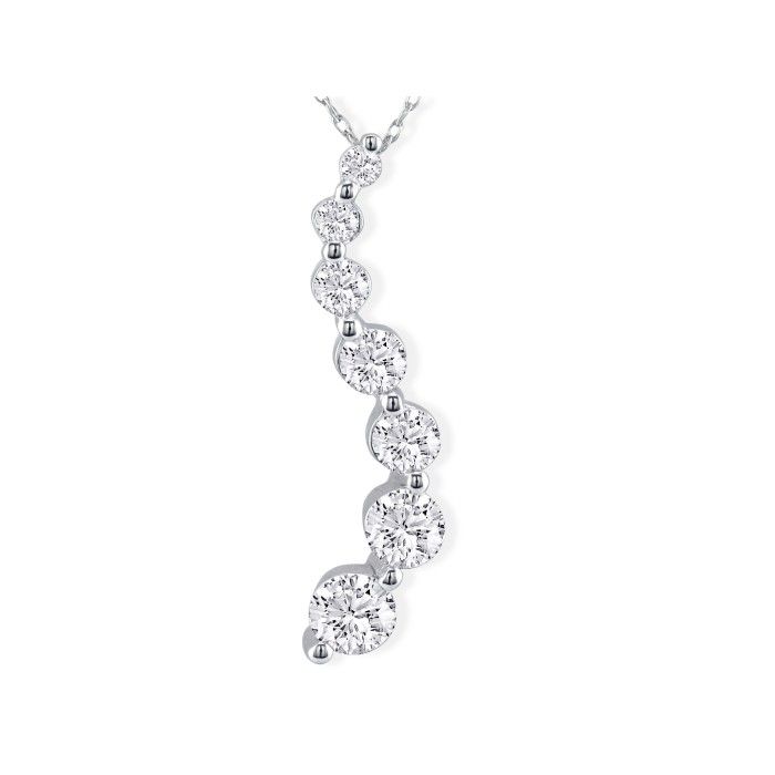 18k Curve Style 1.5 Carat 7 Diamond Journey Pendant Necklace in 18k White Gold, G/H Color, 18 Inch Chain by SuperJeweler