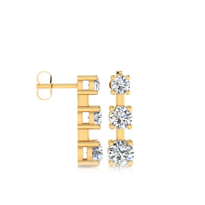 1/2 Carat Three Diamond Drop Earrings in 14K Yellow Gold,  by SuperJeweler