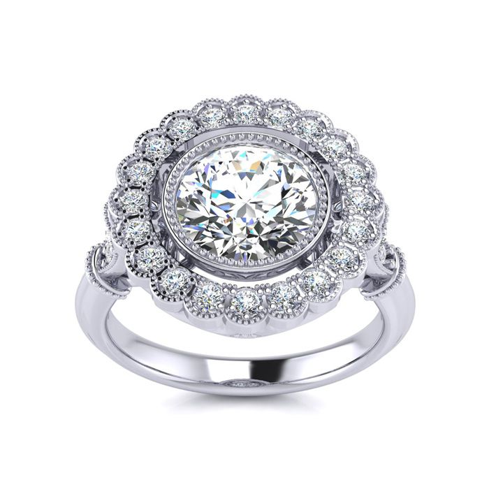 1.5 Carat Vintage Diamond Engagement Ring in 14K White Gold (5.3 g), , Size 4 by SuperJeweler