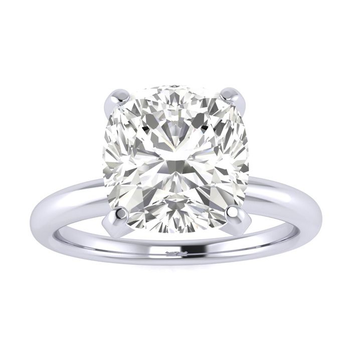 2.5 Carat Cushion Cut Diamond Solitaire Engagement Ring in 14K White Gold, , Size 4 by SuperJeweler