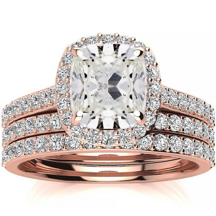 4 1/2 Carat Cushion Cut Halo Diamond Bridal Engagement Ring Set in 14K Rose Gold (16 g), , Size 4 by SuperJeweler