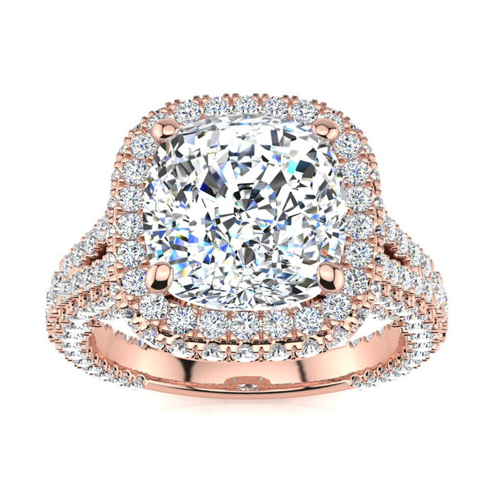6 Carat Cushion Cut Halo Diamond Engagement Ring in 14K Rose Gold (6 g), G-H Color, Size 4 by SuperJeweler