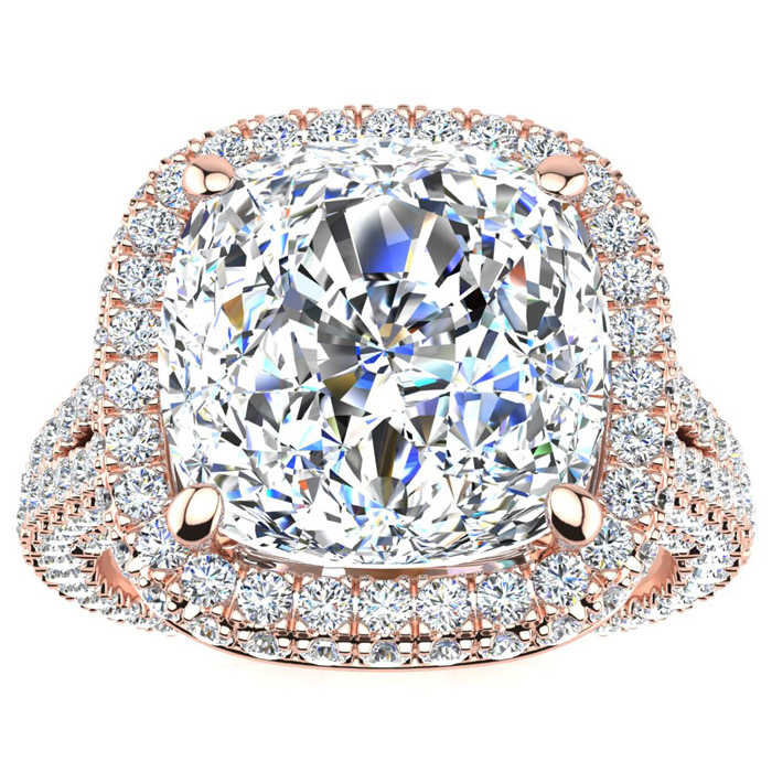 8 1/2 Carat Cushion Cut Halo Diamond Engagement Ring in 18K Rose Gold (7.50 g), D-E, Size 4 by SuperJeweler