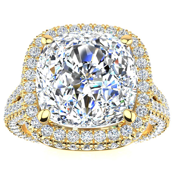 8 1/2 Carat Cushion Cut Halo Diamond Engagement Ring in 18K Yellow Gold (7.50 g), D-E, Size 4 by SuperJeweler