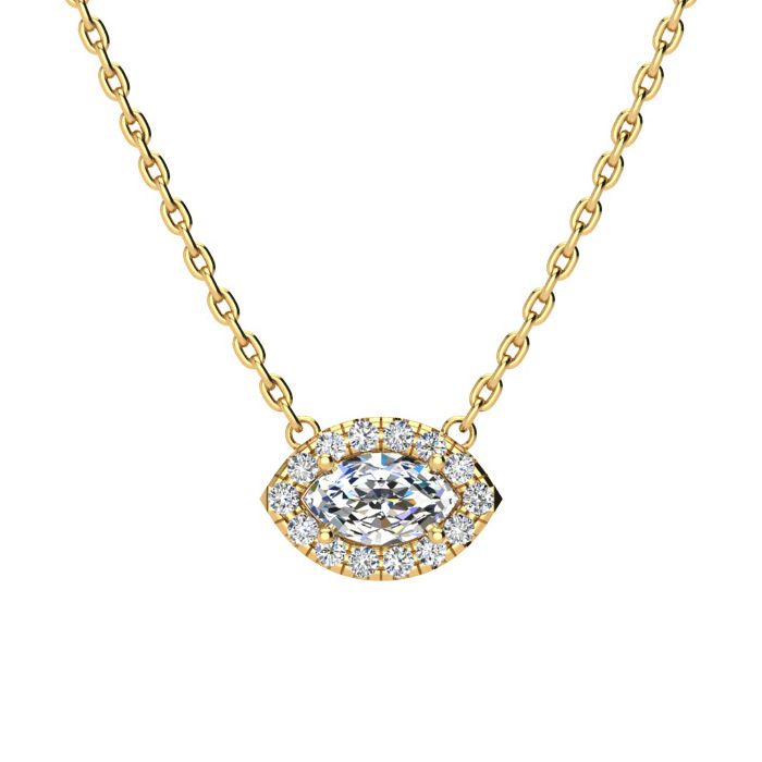 1/3 Carat Marquise Shape Halo Diamond Necklace in 14K Yellow Gold (2.62 g), G/H Color, 17 Inch Chain by SuperJeweler
