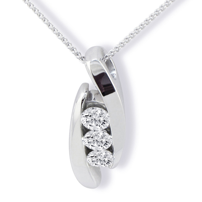 1/3 Carat Three Diamond Pendant Necklace, 14k White Gold (1.7 g), , 18 Inch Chain by SuperJeweler