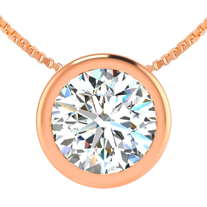 1.5 Carat Bezel Set Diamond Solitaire Necklace in 14K Rose Gold (2.70 g), 18 Inches,  by SuperJeweler