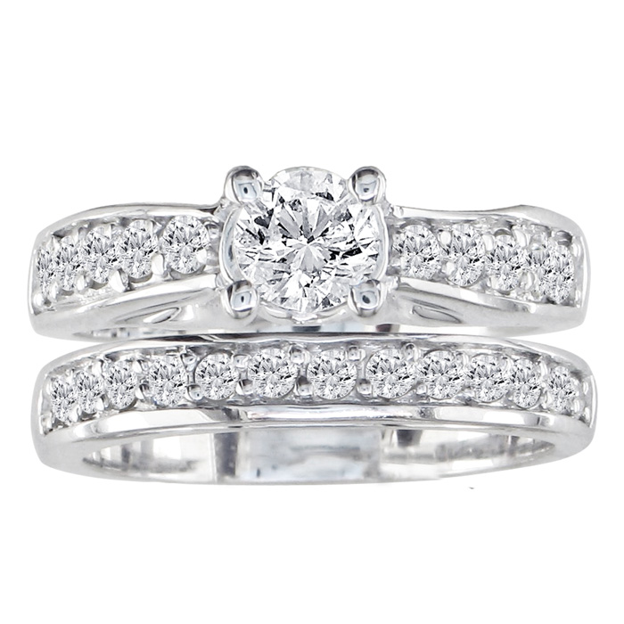 1.5 Carat Round Diamond Bridal Ring Set in 14k White Gold (7.9 g), , Size 4 by SuperJeweler