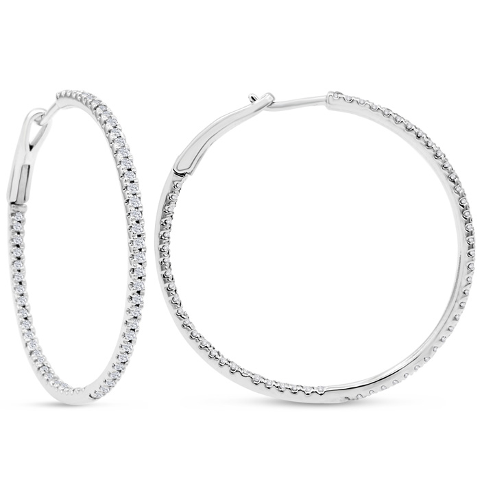 1 Carat Diamond Hoop Earrings in White Gold (5.50 g), 1.5 Inches,  by SuperJeweler
