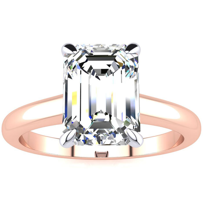2 Carat Emerald Cut Diamond Solitaire Ring in 14K Rose Gold (3 g), , Size 4 by SuperJeweler