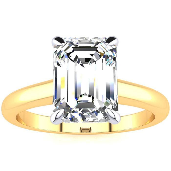 2 Carat Emerald Cut Diamond Solitaire Ring in 14K Yellow Gold (3 g), , Size 4 by SuperJeweler