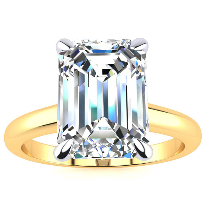 3 Carat Emerald Cut Diamond Solitaire Ring in 14K Yellow Gold (3 g), , Size 4 by SuperJeweler
