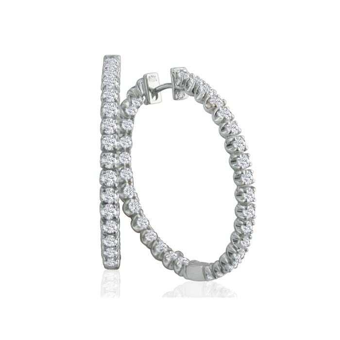 3 Carat Inside-Out Diamond Hoop Earringss, 14K White Gold (8.8 g), SI1 Diamonds, G/H Color by SuperJeweler