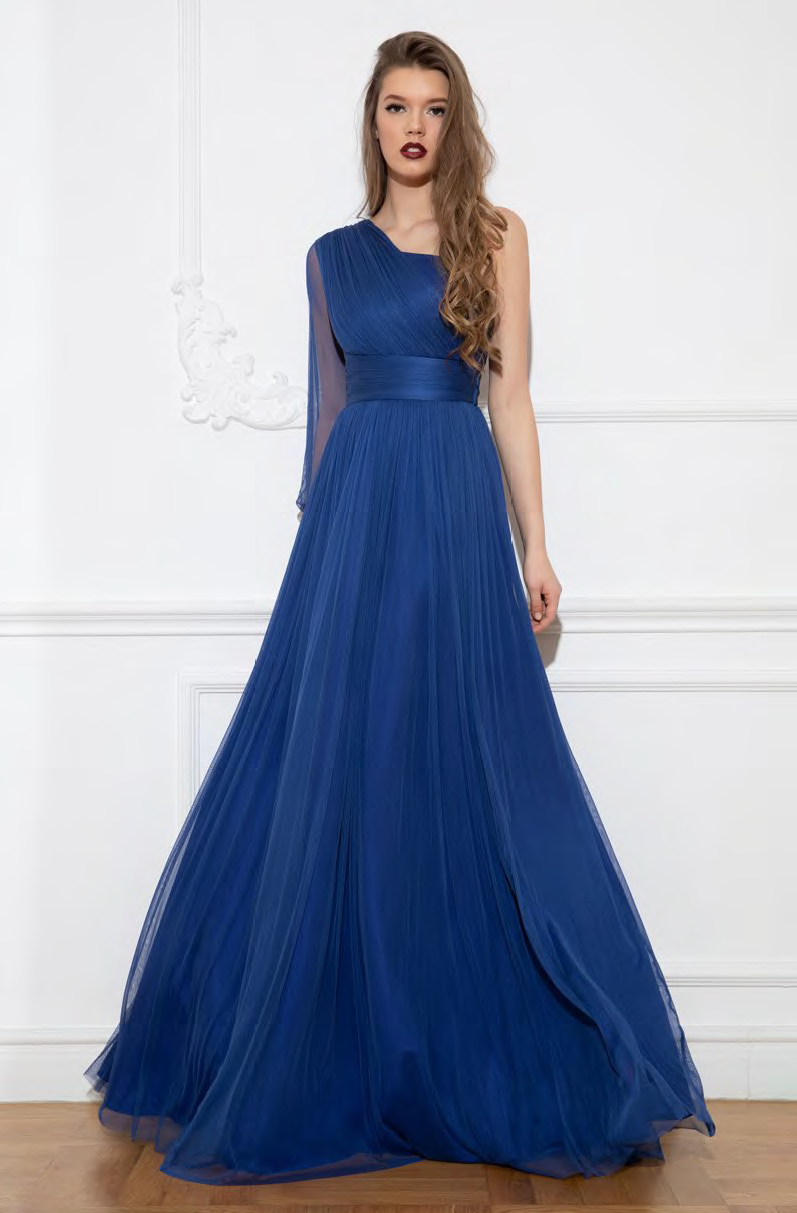Cristallini - SKA953 Asymmetric One-Shoulder Silk Tulle Evening Gown