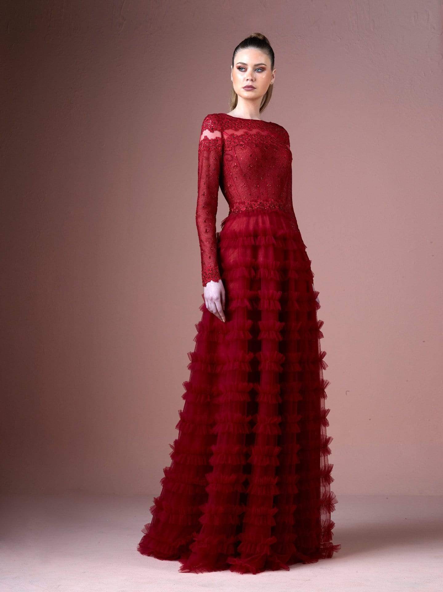 Gatti Nolli Couture - OP-4683 Floral Applique Ruffled A-line Dress