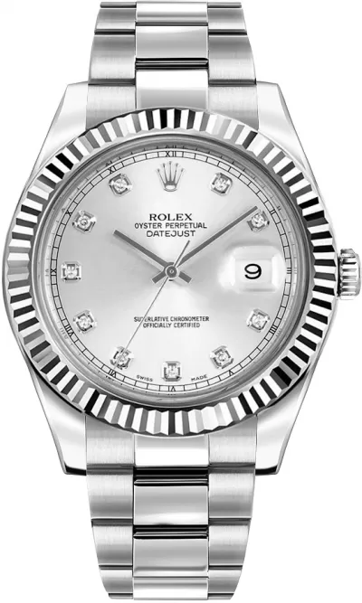 Rolex Datejust II 41 Silver Diamond Dial Men's Watch 116334