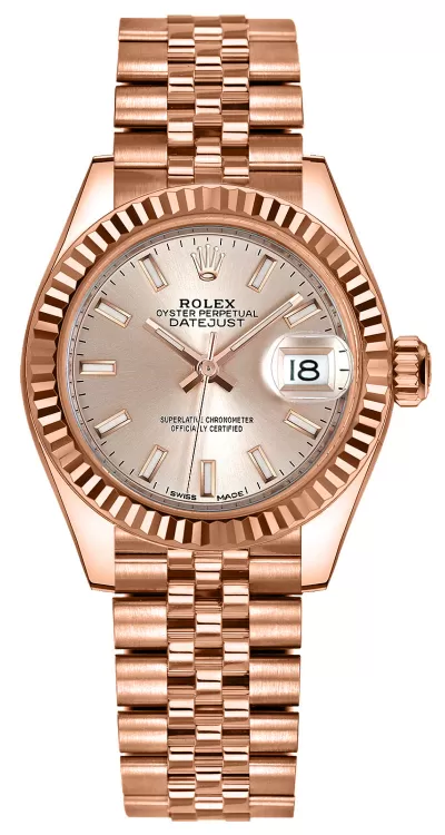 Rolex Lady-Datejust 28 18k Everose Gold Women's Watch 279175