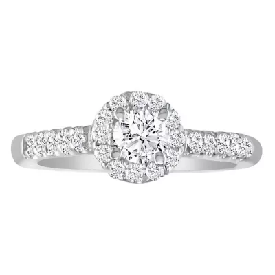 1.25 Carat Round Diamond Halo Engagement Ring in 18k White Gold,  by SuperJeweler