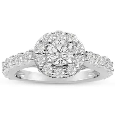 1 3/5 Carat Halo Diamond Engagement Ring in 14K White Gold (5.4 g),  by SuperJeweler