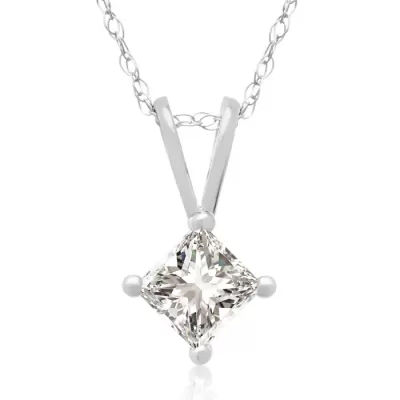 1/3 Carat 14k White Gold Princess Cut Diamond Pendant Necklace, G/H Color, 18 Inch Chain by SuperJeweler