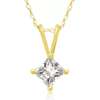 1/3 Carat 14k Yellow Gold Princess Cut Diamond Pendant Necklace, G/H Color, 18 Inch Chain by SuperJeweler
