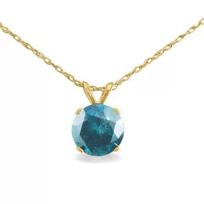 1.5 Carat Blue Diamond Solitaire Pendant Necklace, 14k Yellow Gold (1.4 g), 18 Inch Chain by SuperJeweler