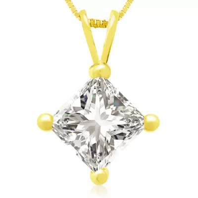 1.50 Carat 14k Yellow Gold Princess Cut Diamond Pendant Necklace, , 18 Inch Chain by SuperJeweler