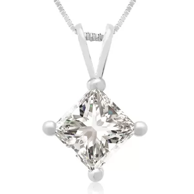 1 Carat 14k White Gold Princess Cut Diamond Pendant Necklace, , 18 Inch Chain by SuperJeweler