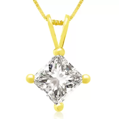 1 Carat 14k Yellow Gold Princess Cut Diamond Pendant Necklace, , 18 Inch Chain by SuperJeweler