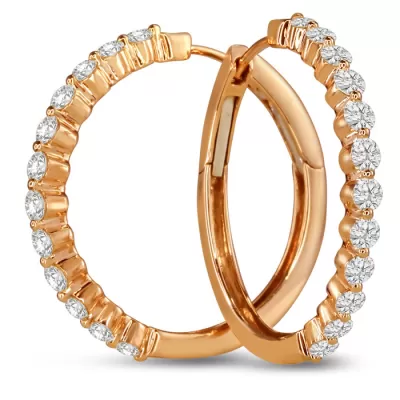 14K Rose Gold (6.5 g) 1.50 Carat Floating Diamond Hoop Earrings, G/H Color by SuperJeweler