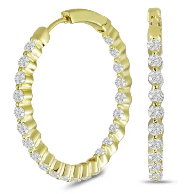 18K Yellow Gold (8.3 g) 3 Carat Floating Diamond Hoop Earrings, G/H Color by SuperJeweler
