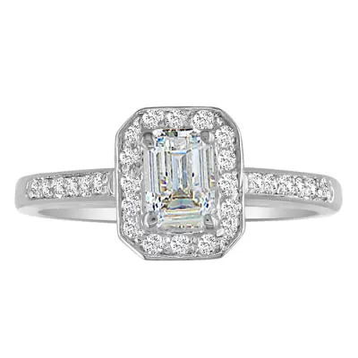 2 Carat Emerald Cut Diamond Halo Engagement Ring in 18k White Gold,  by SuperJeweler