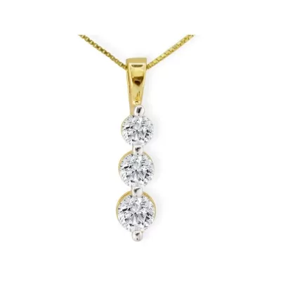 1.5 Carat Three Diamond Drop Style Diamond Pendant Necklace in 14k Yellow Gold, , 18 Inch Chain by SuperJeweler