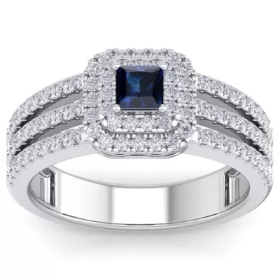 1 2/3 Carat Princess Cut Double Halo Sapphire & Diamond Engagement Ring Crafted in 14K White Gold (7.6 g),  by SuperJeweler