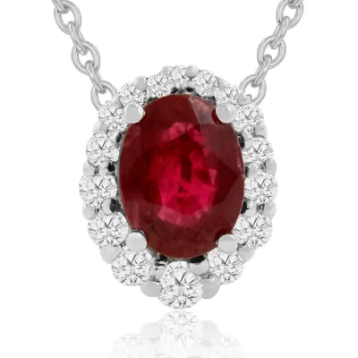 2.90 Carat Fine Quality Ruby & Diamond Necklace in 14K White Gold (2.9 g), , 18 Inch Chain by SuperJeweler