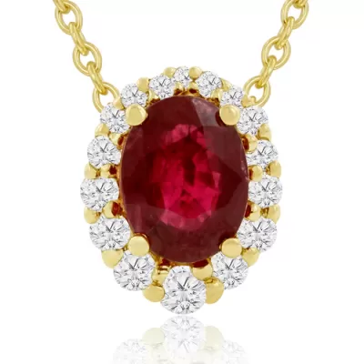 2.90 Carat Fine Quality Ruby & Diamond Necklace in 14K Yellow Gold (2.9 g), , 18 Inch Chain by SuperJeweler