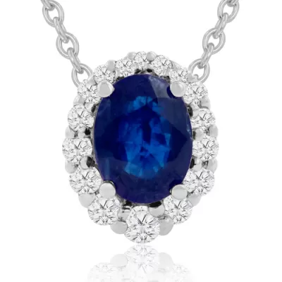 2.90 Carat Fine Quality Sapphire & Diamond Necklace in 14K White Gold (2.9 g), , 18 Inch Chain by SuperJeweler