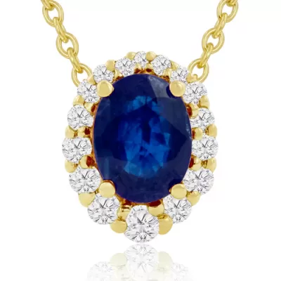 2.90 Carat Fine Quality Sapphire & Diamond Necklace in 14K Yellow Gold (2.9 g), , 18 Inch Chain by SuperJeweler