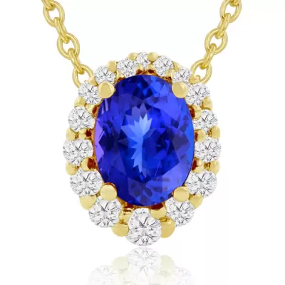 2.90 Carat Fine Quality Tanzanite & Diamond Necklace in 14K Yellow Gold (2.9 g), , 18 Inch Chain by SuperJeweler