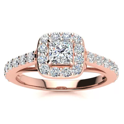 2 Carat Princess Cut Halo Diamond Engagement Ring in 14K Rose Gold (5.9 g),  by SuperJeweler