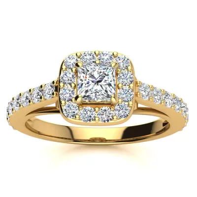 2 Carat Princess Cut Halo Diamond Engagement Ring in 14K Yellow Gold,  by SuperJeweler