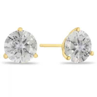 2 Carat Round Cut Clarity Enhanced Diamond Stud Earrings in 14K Yellow Gold (2 g),  by SuperJeweler