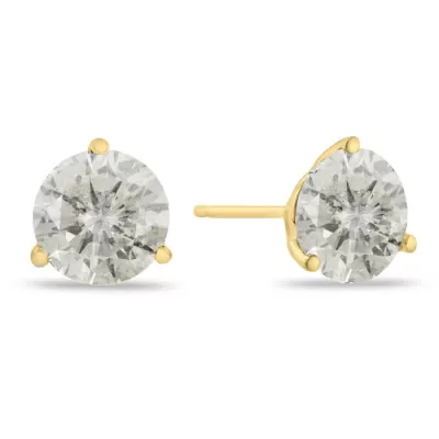2 Carat Round Cut Diamond Stud Earrings in 14K Yellow Gold (2 g),  by SuperJeweler