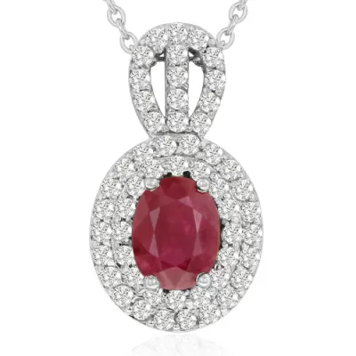 3.50 Carat Fine Quality Ruby & Diamond Necklace in 14K White Gold (8.9 g), , 18 Inch Chain by SuperJeweler
